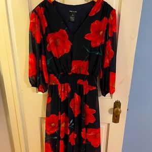 Navy dress with red flowers size 12